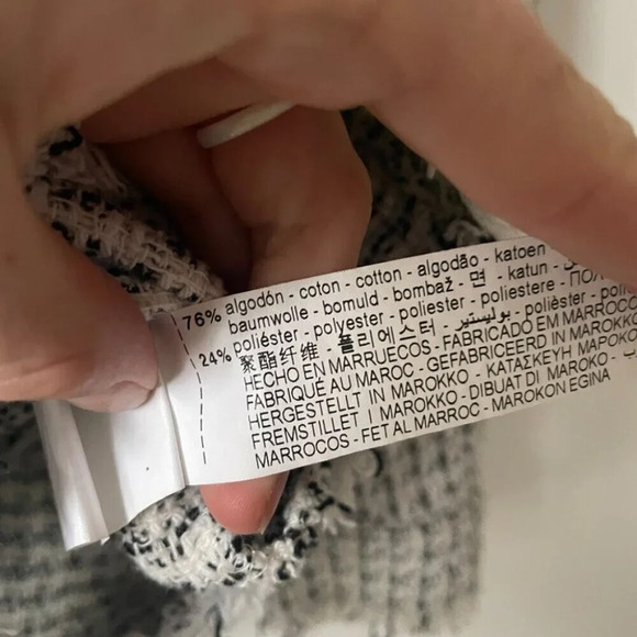 Zara Textured Weave Fringe Hem Overshirt Shacket Jacket White Black Sz Medium - Picture 10 of 11